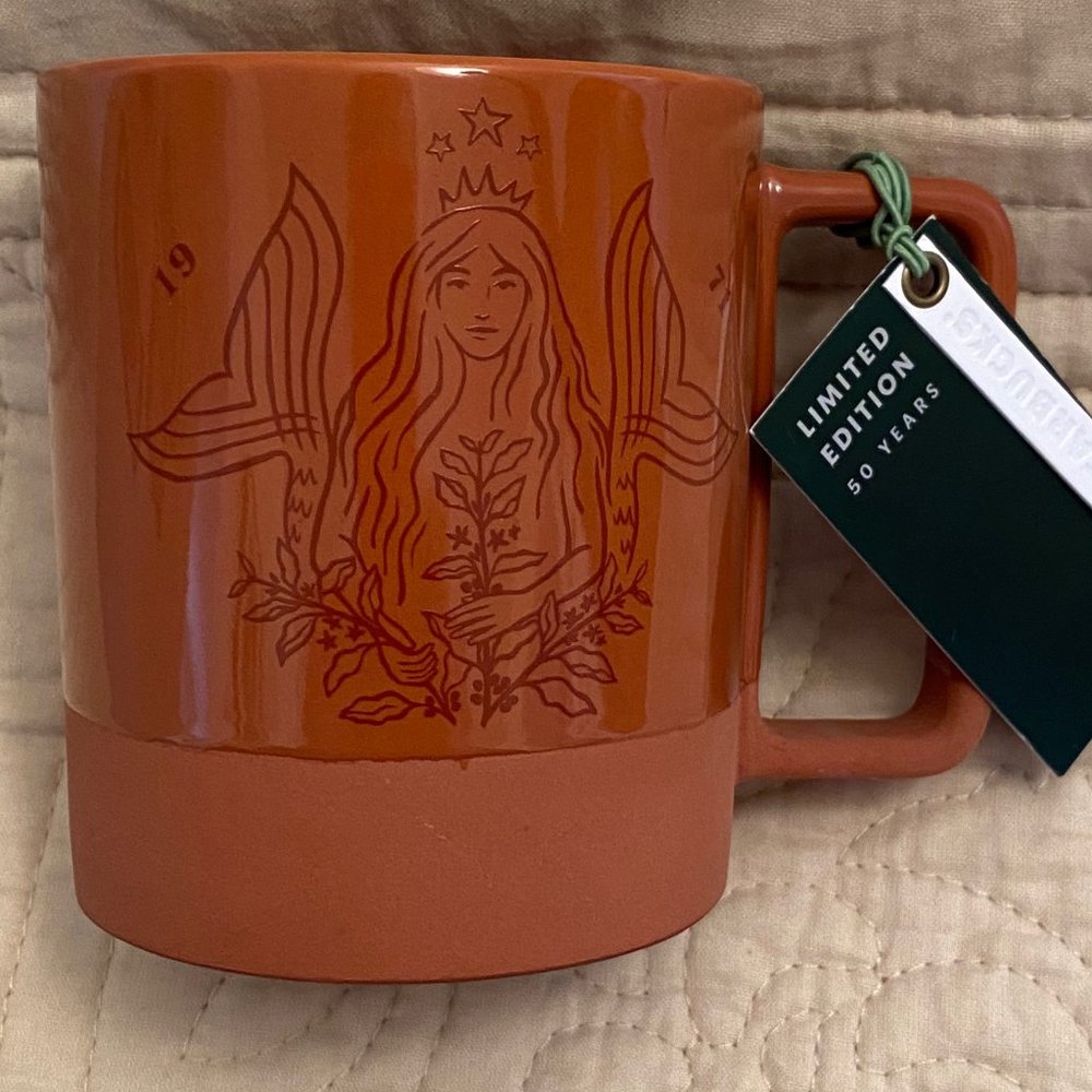 Mermaid Spring 2021 Starbucks 50th Anniversary Mug Terra Cotta Ceramic 12 Oz Mug
